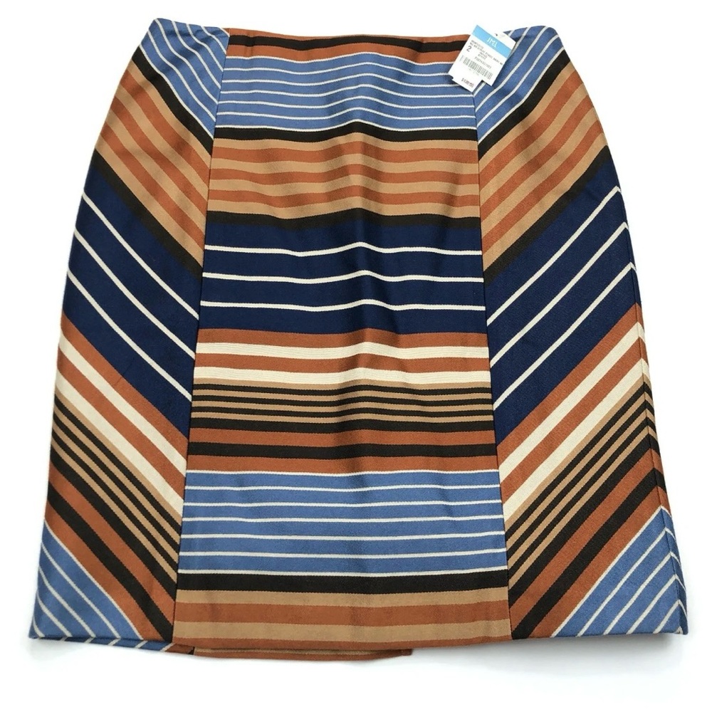 J. McLaughlin Women's Size 2 Short Stripe Indigo Multicolor Zip Pencil Skirt